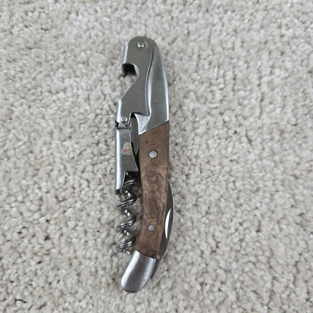 Waiters Corkscrew‎ Brown Wood Stainless Steel Engraved Wine Opener